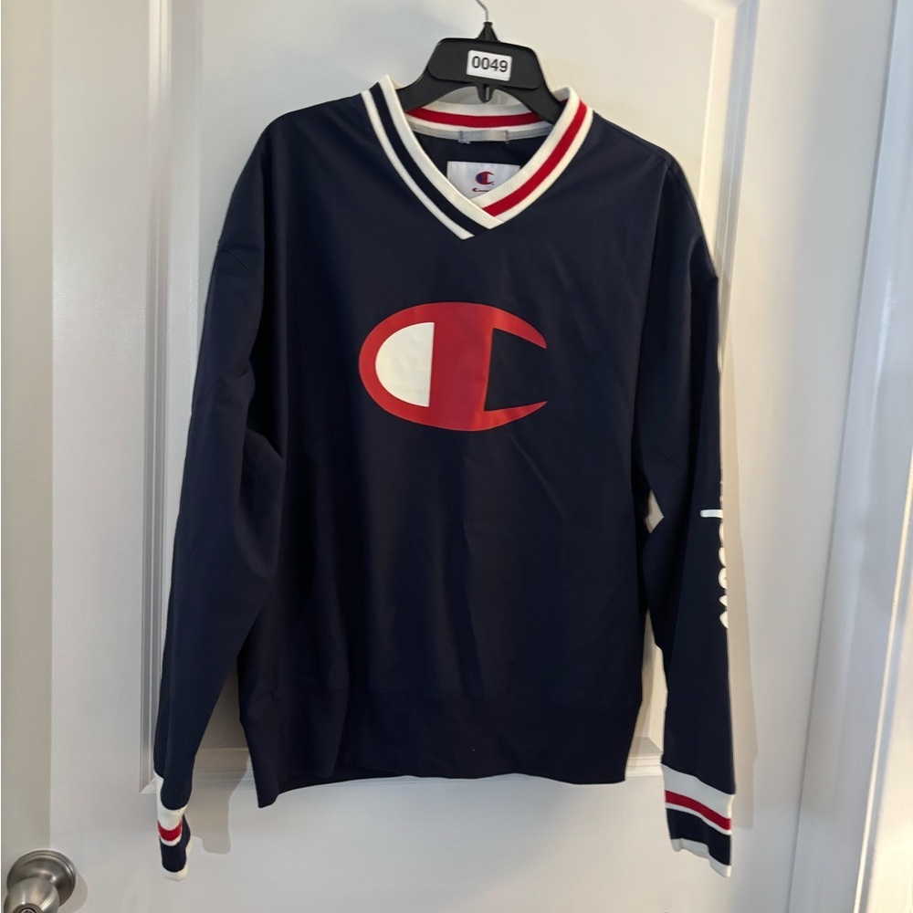 NWT Champion Men's Navy V-Neck Logo Pull-over Windbreaker/ Sweatshirt Sz S